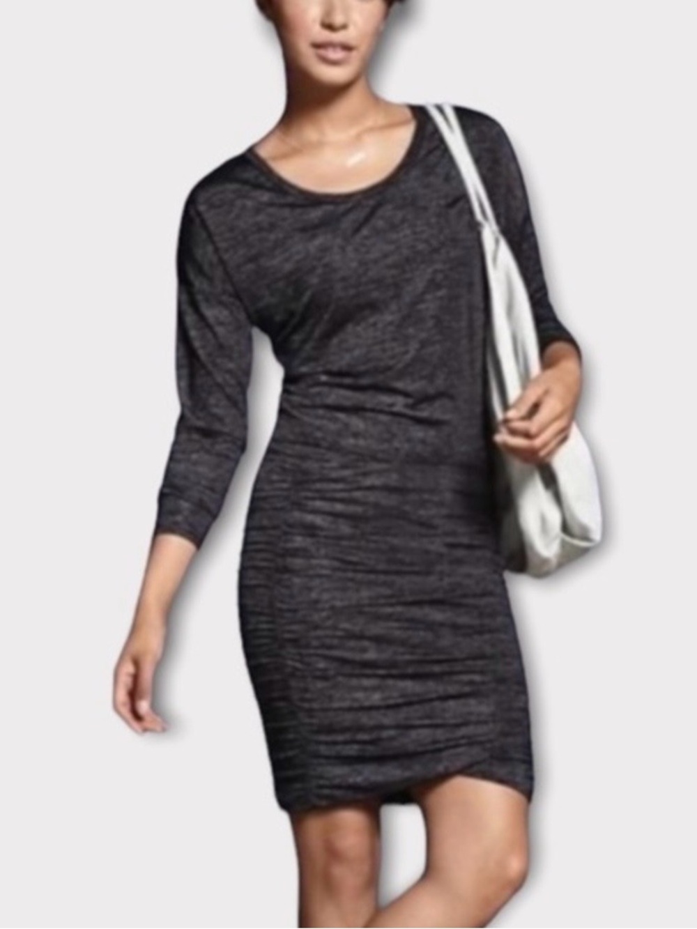 Athleta Heather Gray Ruched Tulip Wrap Crossover Dress Size Large Soft